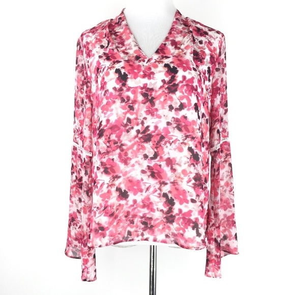 Calvin Klein Pink Floral Bell Sleeve Blouse 👚 - Picture 2 of 6
